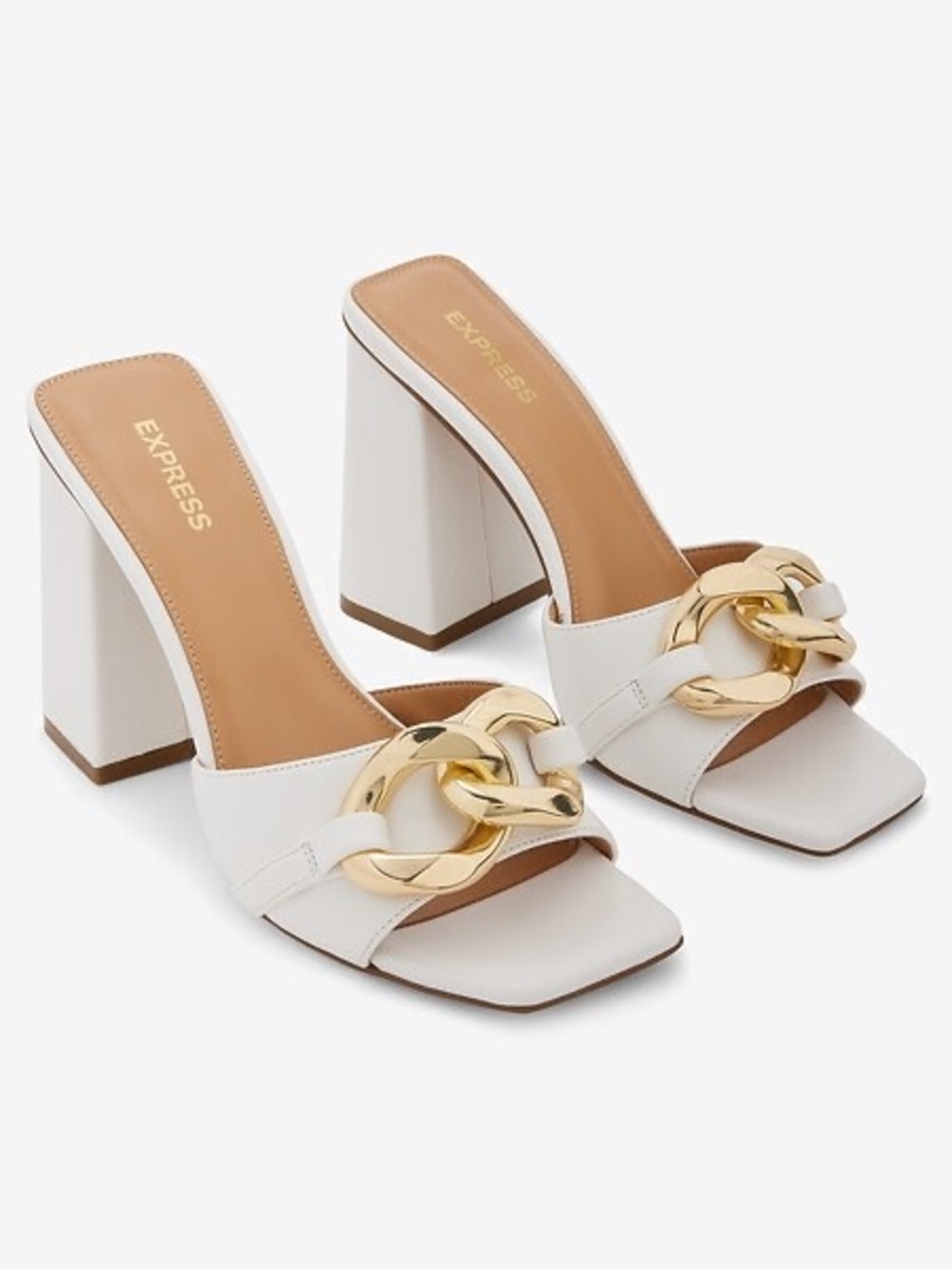🤍White Chain-Accent Block Heel Mule Sandals🤍